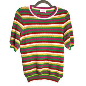 Savida Striped Super Lightweight Sweater Knit Short Sleeve Top. EC SZS
